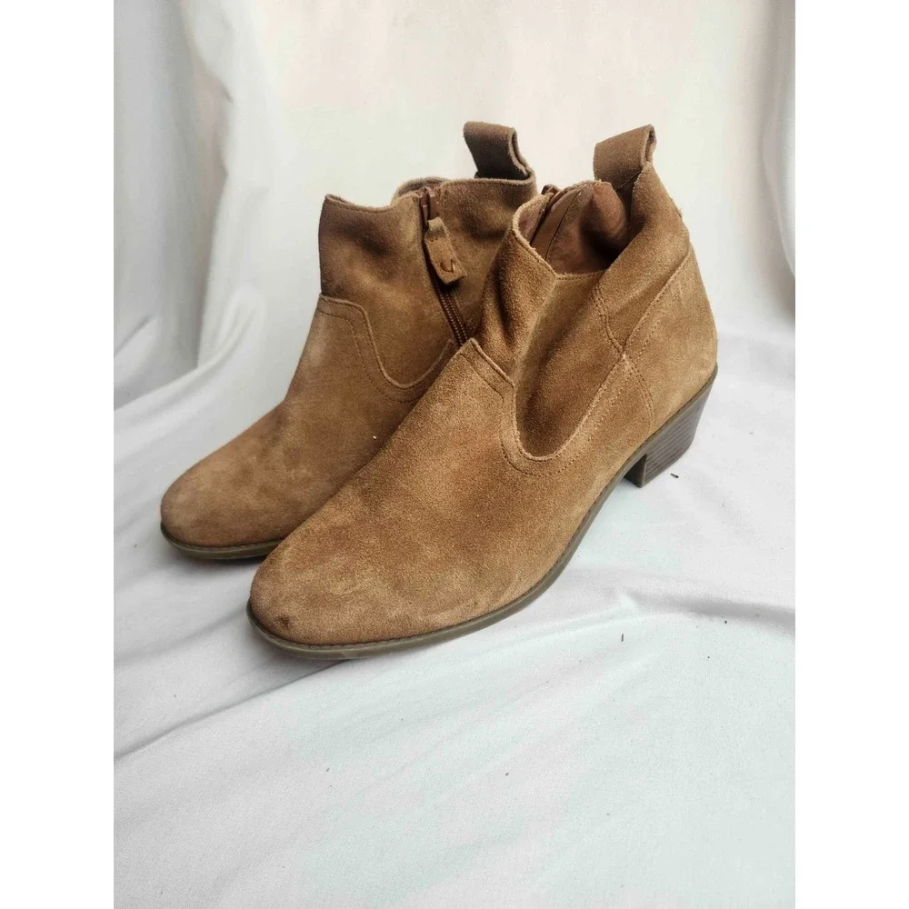 Vionic Vera Ankle Boots Womens Size 8 Brown Suede Block Heel Side Zip Booties